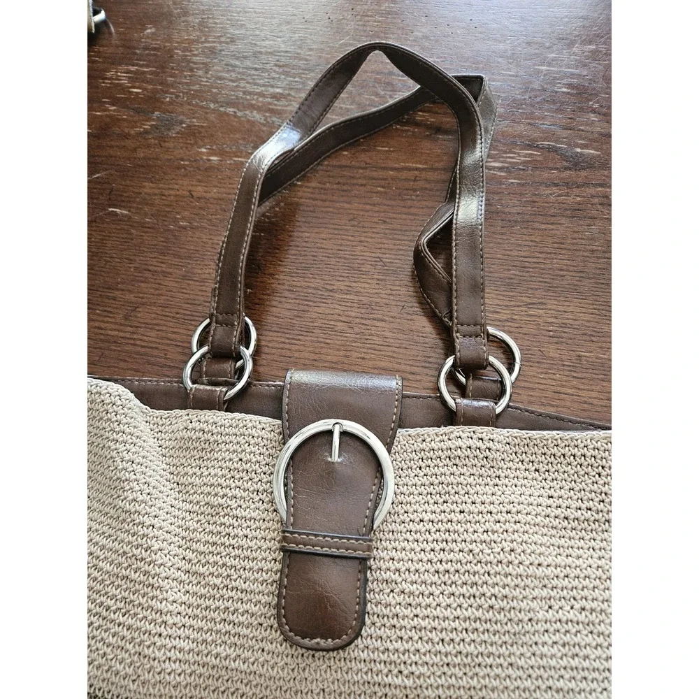 Hobo Style Vintage Tan‎ Purse With Color Stripes Snap Closure Shoulder Bag